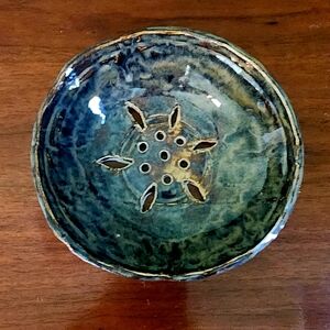 Signed Pottery Glazed Berry Bowl Colander